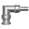 BNC CONNECTOR/Male, right angle, dual crimp, nickel plated, gold contacts, 50 Ohms, 4 GHz. For use with RG-142, RG-142A, RG-142B.,31-334