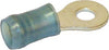 RING TERMINAL/#6 stud/tab size, female, insulated, blue, tin plating, copper material, nylon insulation, 21.82 mm in length, 300 VAC. For use with 16-14 gauge wire.,36158