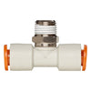 KQ2 One-Touch Branch Tee Fitting | 1/4in Tubing, 1/8in NPT, Nickel-Plated Brass, Sealent,T07-34NS